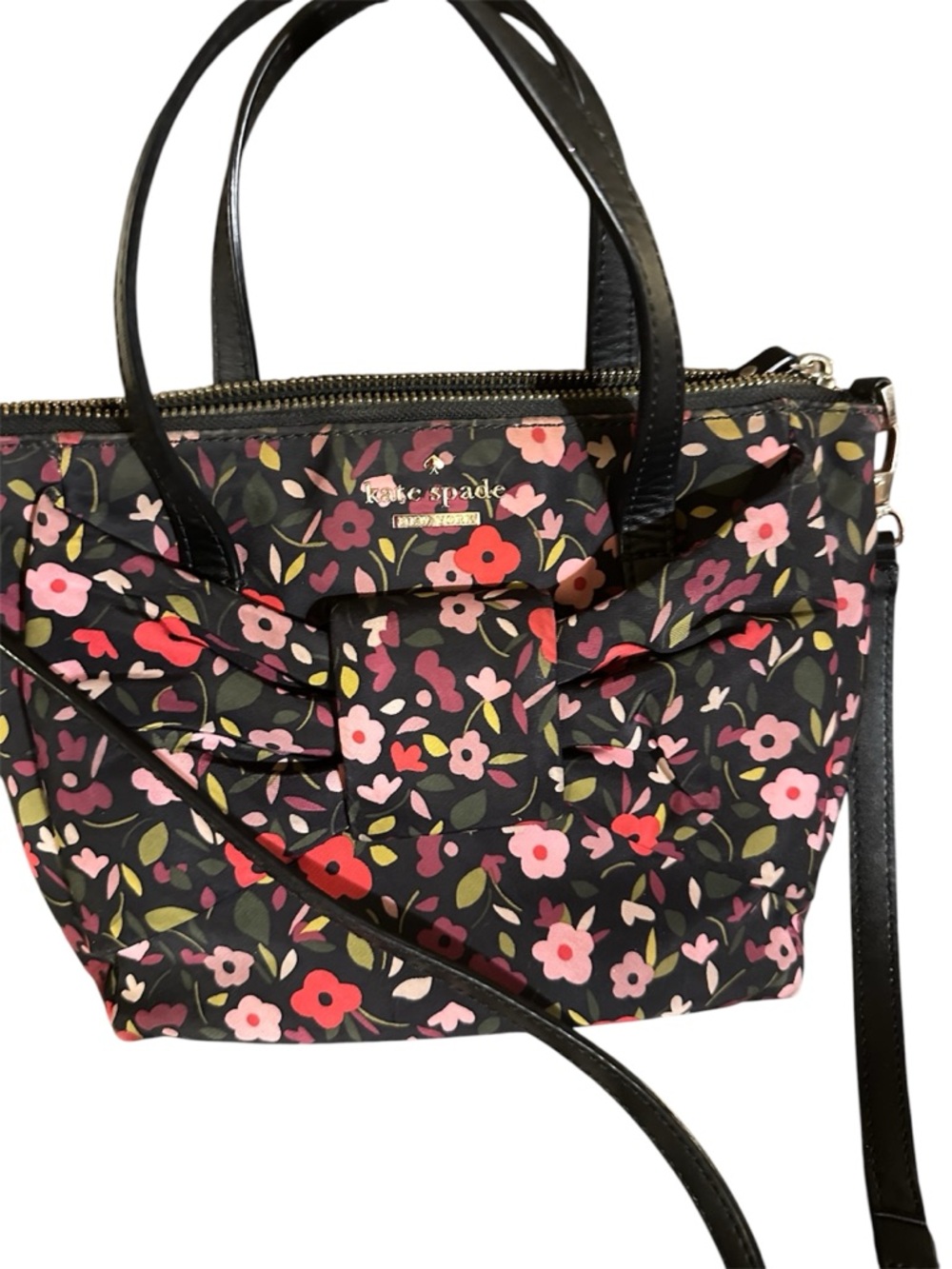 kate spade Black Floral Crossbody Tote with Pink & Red Flowers